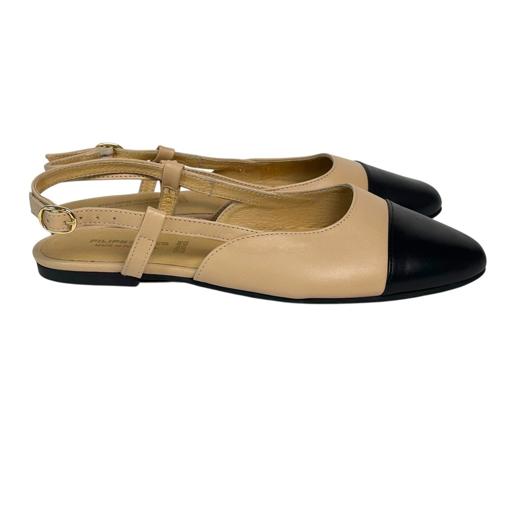 FILIPE SHOES Womens Slingback Black Cap Toe Flats Leather Portugal 40 - Picture 6 of 9